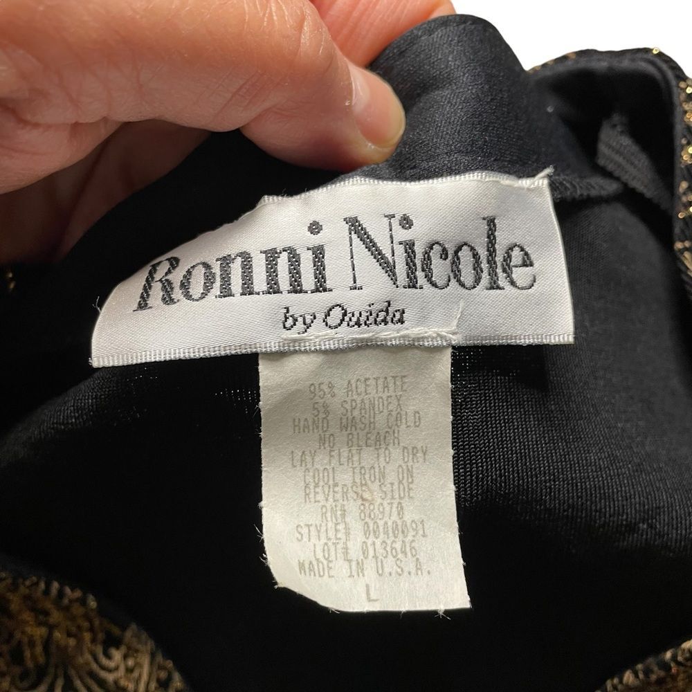 VINTAGE Elegant Black Gold Glitter Open Front Jacket Size Large Ronni Nicole - Picture 6 of 7
